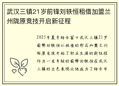 武汉三镇21岁前锋刘轶恒租借加盟兰州陇原竞技开启新征程