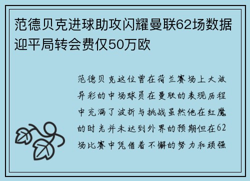 范德贝克进球助攻闪耀曼联62场数据迎平局转会费仅50万欧