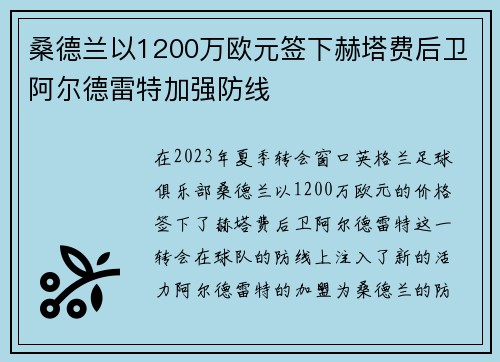 桑德兰以1200万欧元签下赫塔费后卫阿尔德雷特加强防线