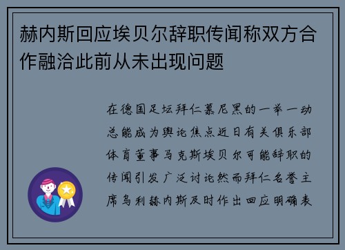 赫内斯回应埃贝尔辞职传闻称双方合作融洽此前从未出现问题